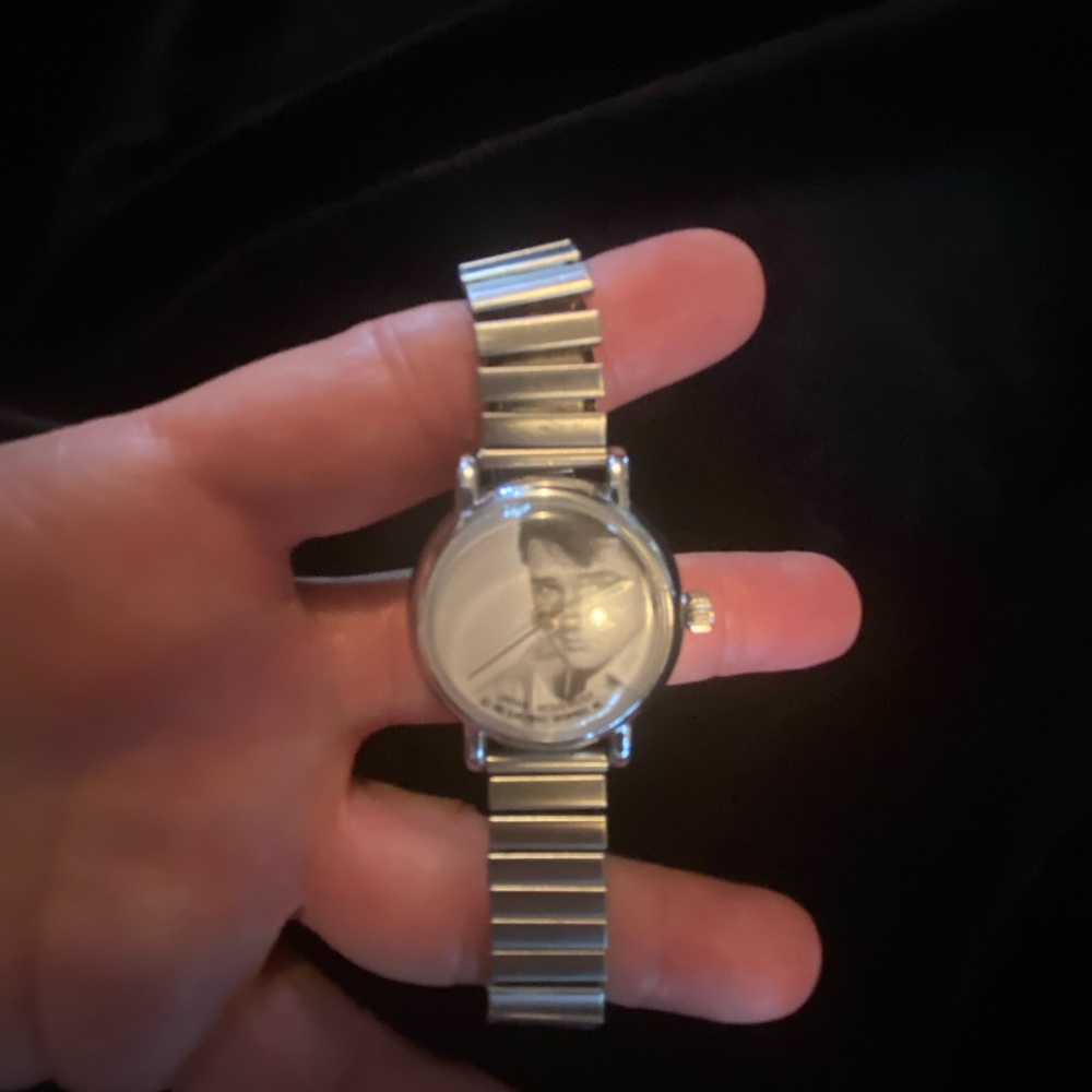 Silver-tone Stainless Steel Watch with Unique Face Graphic
